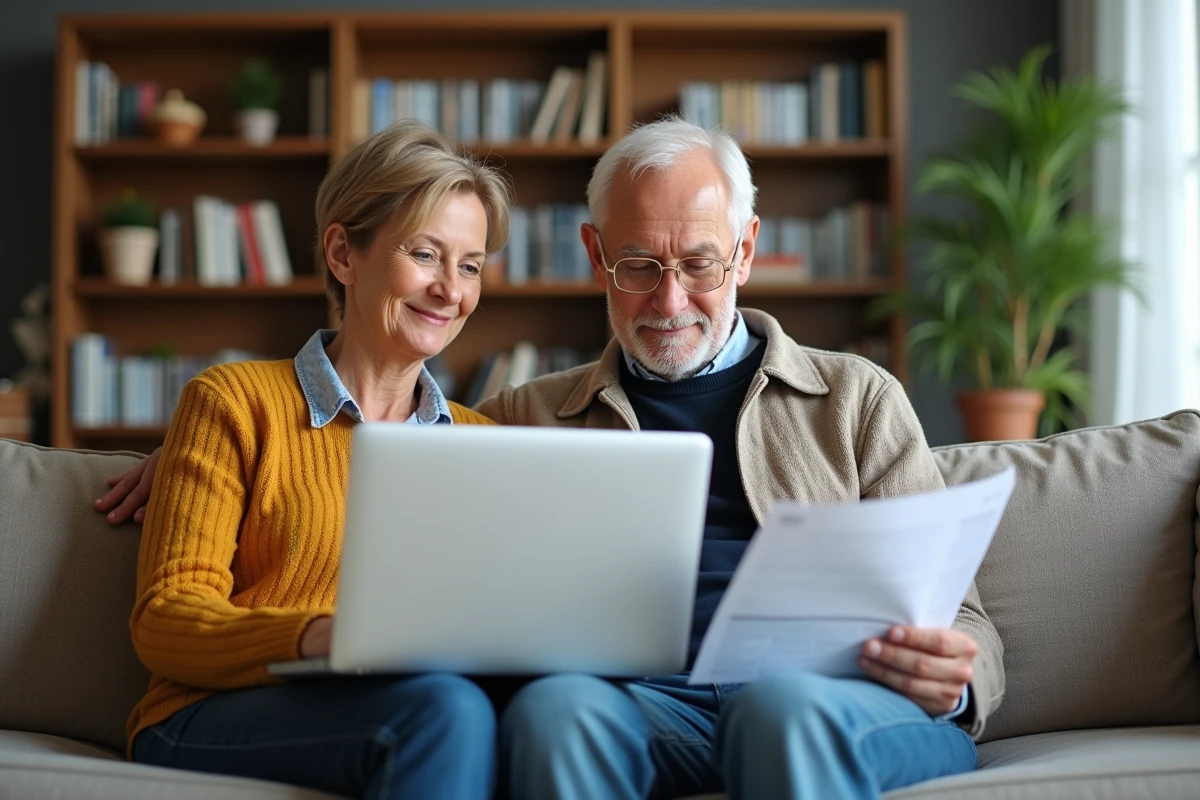 Couple examinant ensemble leur police d'assurance et les options de franchise à domicile