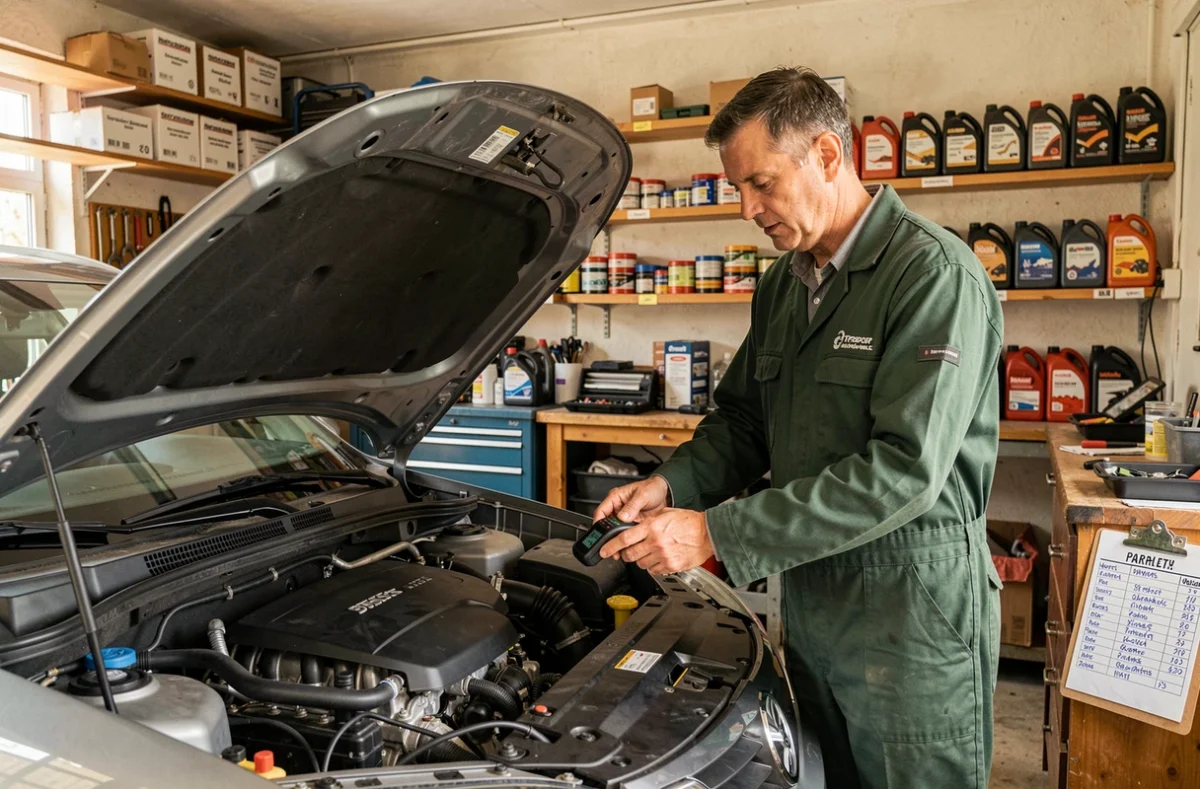 Mécanicien réalisant un diagnostic moteur sur un véhicule chez Garage Clement à Cendré