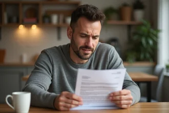 Homme lisant une lettre officielle de récupération de points de permis de conduire à la maison