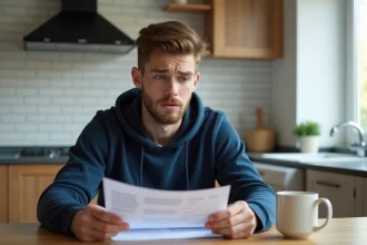 Jeune conducteur consultant des documents d'assurance auto à la maison