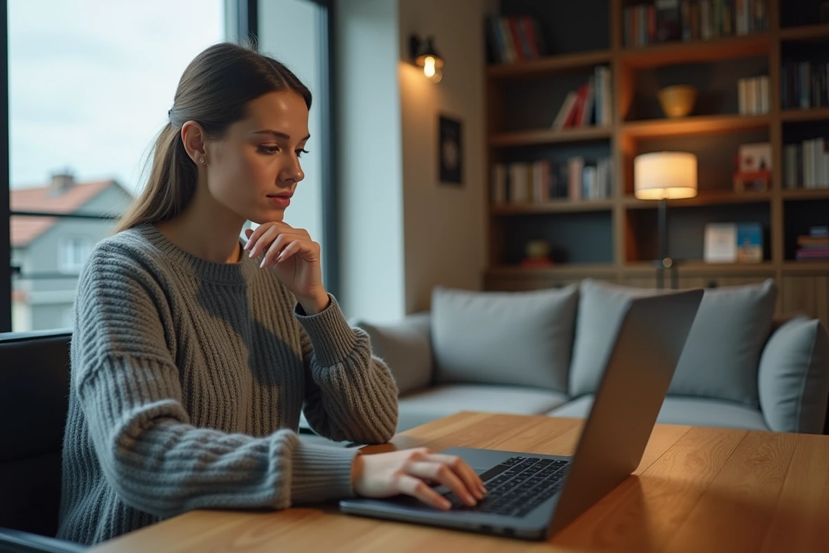 Jeune femme comparant des offres d'assurance auto sur son ordinateur portable