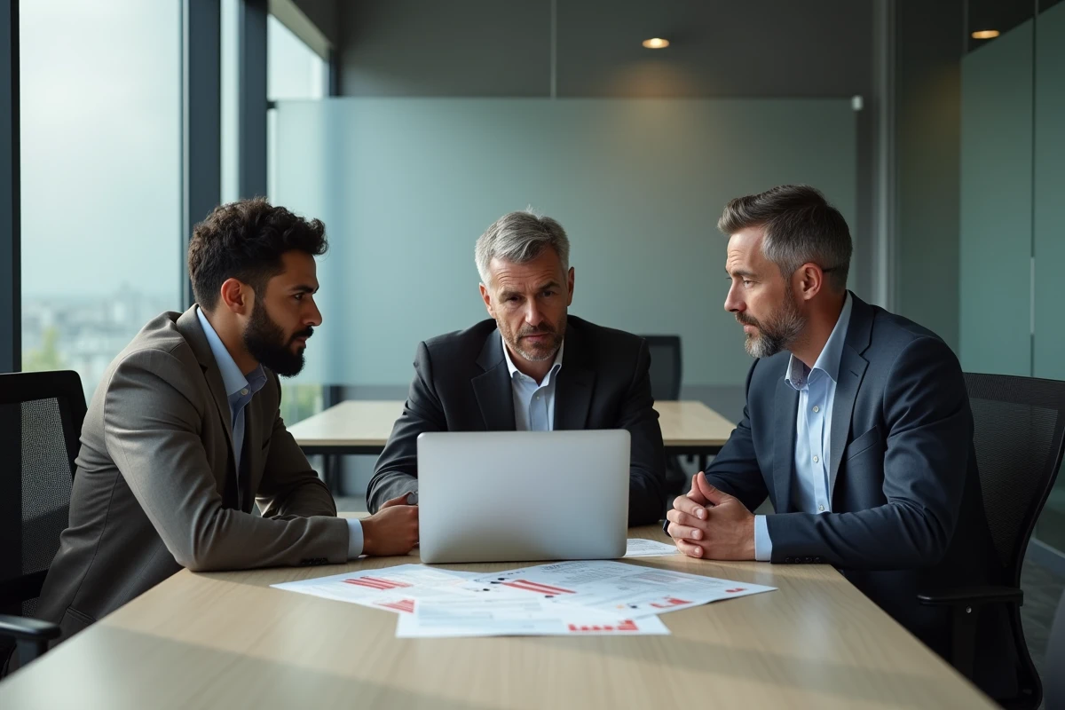 Équipe professionnelle analysant un plan de prévention des accidents lors d'une réunion de sécurité en entreprise