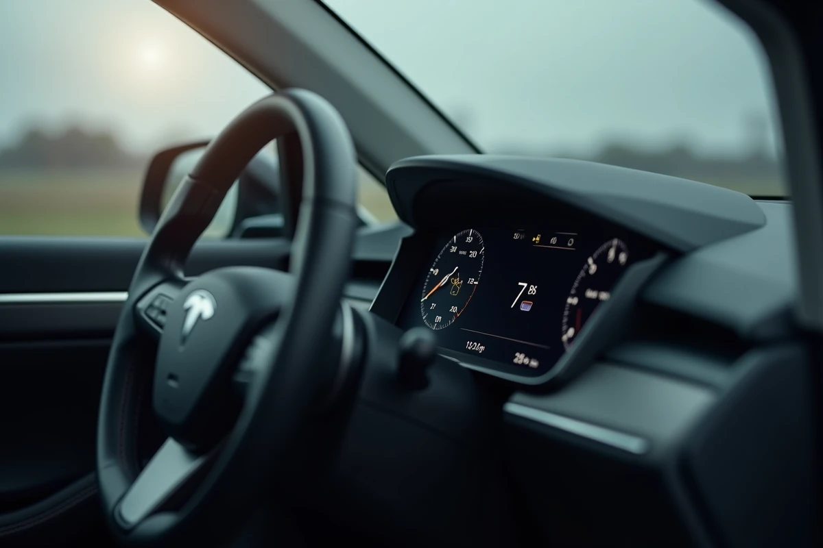 Tableau de bord d'une voiture électrique affichant le niveau de batterie en stationnement prolongé